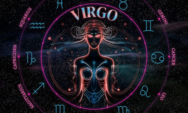 Photo signe du zodiaque de la vierge illustration du symbole de la vierges de l'horoscope sur un cosmos de constellations