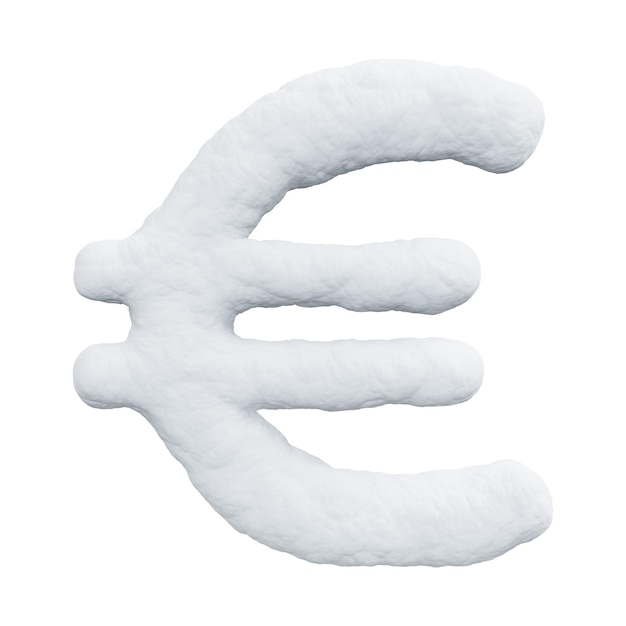 Signe de l'euro fait de neige Police d'hiver sur fond blanc Rendu 3D réaliste