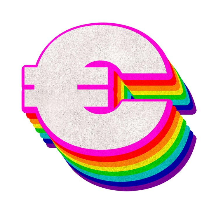 Photo le signe euro png est une typographie vintage 3d colorée.