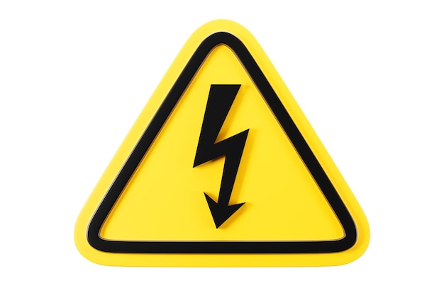 Photo signe de haute tension dans le symbole du triangle jaune danger d'avertissement isolé sur fond blanc rendu 3d