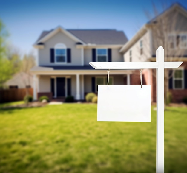 Photo signe immobilier vide devant la nouvelle maison