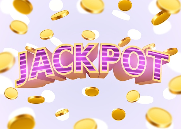 Signe de jackpot avec des pièces 3d réalistes d'or.