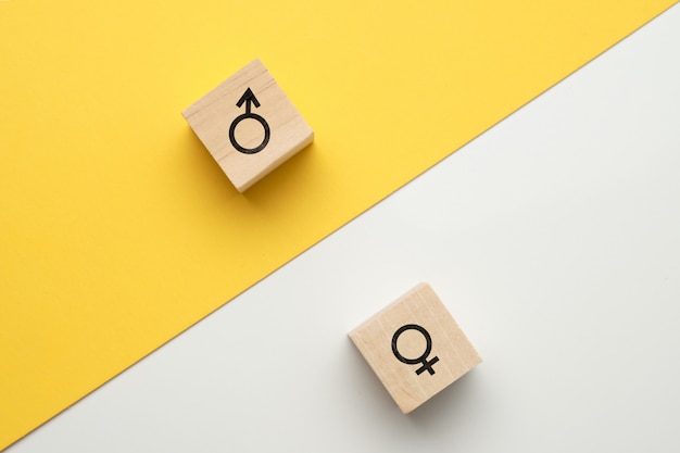 Signe masculin et féminin sur des cubes en bois