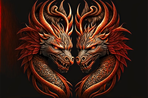 Signe mystique sous forme de deux têtes de dragons rouges