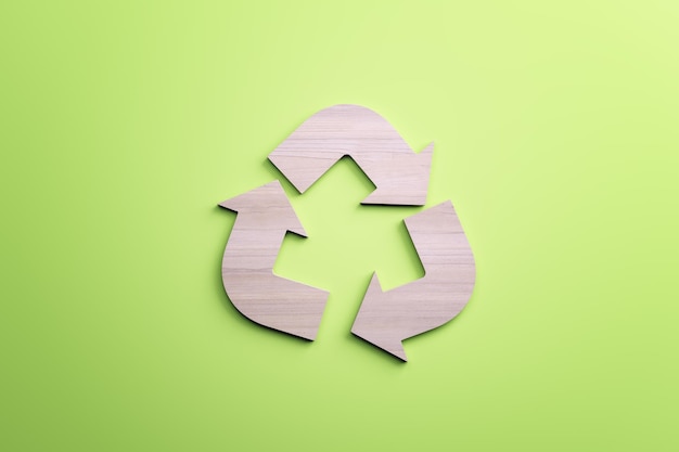 Signe de recyclage blanc sur fond vert Concept de réutilisation et de déchets Rendu 3D