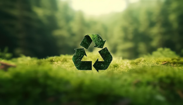 Signe de recyclage sur fond de forêt verte concept de journée de la terre sûre de la nature