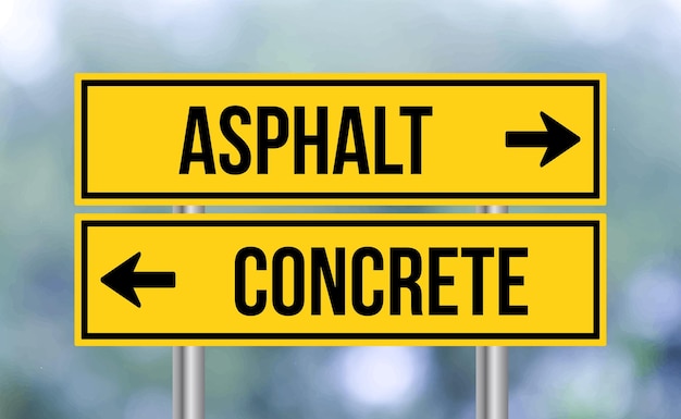 Signe routier en asphalte ou en béton sur un fond flou