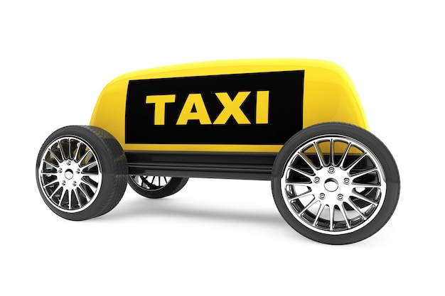 Signe de taxi sur des roues sur fond blanc