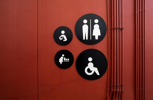 Photo signe de toilette publique femme hommes enfants bébé changeant de couches et icône de toilette pour personnes handicapées