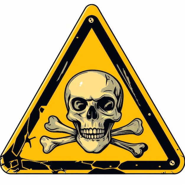 signe triangle jaune d'avertissement avec crâne et os croisés IA générative