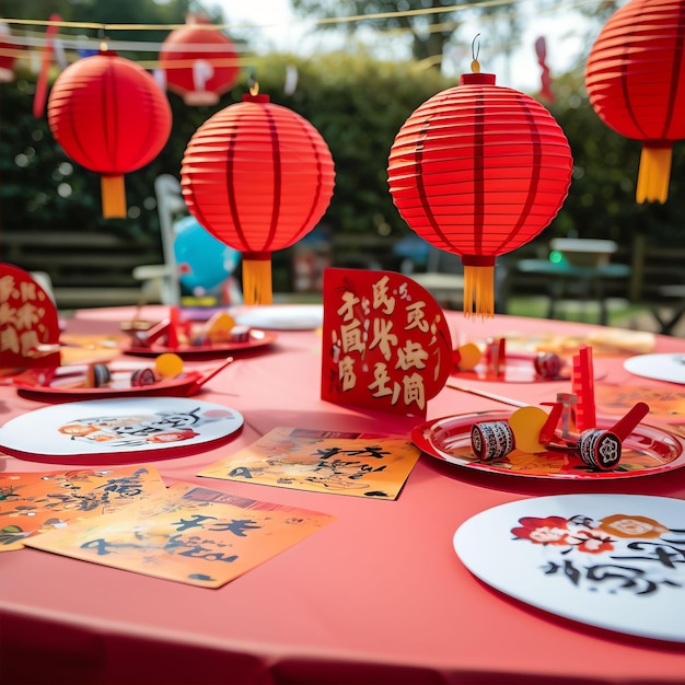 Photo des signes chinois sur une invitation pour l'anniversaire des enfants