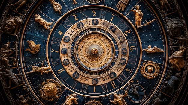 Signes du zodiaque astrologie sur horloge ancienne