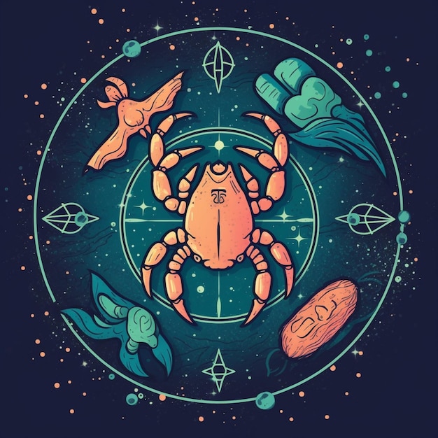 Les signes du zodiaque avec un crabe et d'autres symboles du zodiace dans un cercle génératif ai