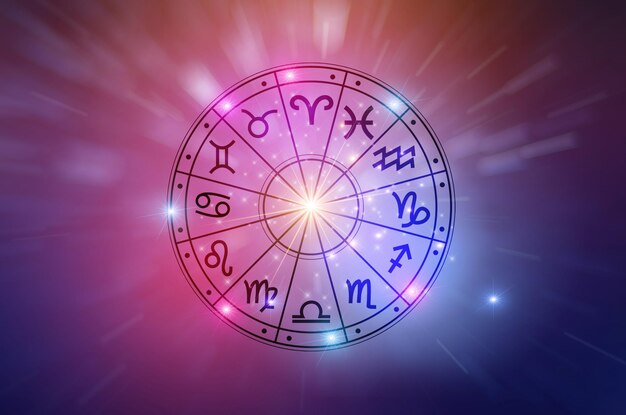 Photo signes du zodiaque à l'intérieur du cercle de l'horoscope astrologie dans le ciel avec de nombreuses étoiles et lunes astrologie et concept d'horoscopes