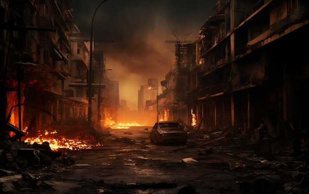 Le silence de la destruction brûlée rue de la ville abandonnée IA générative