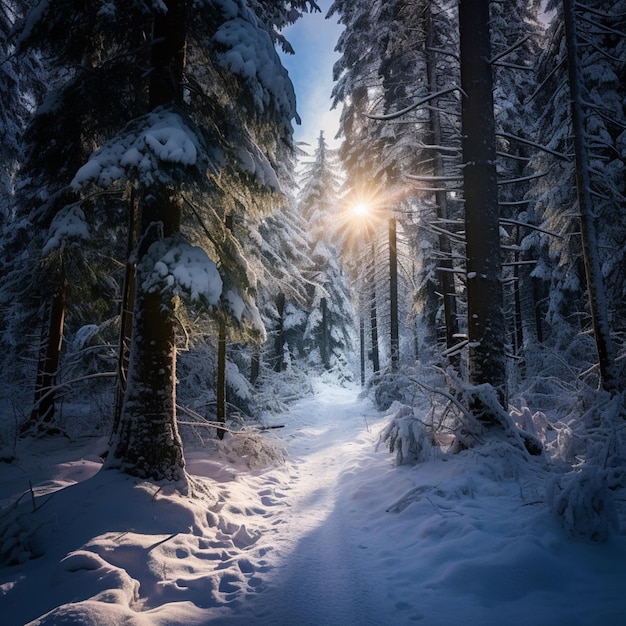 Silence paisible dans une forêt alpine enneigée