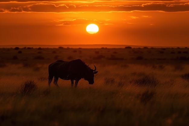 Silhouette d'animal sauvage au coucher du soleil ai générative