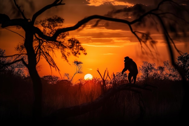 Silhouette d'animal sauvage au coucher du soleil ai générative