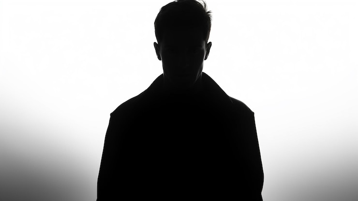 Photo silhouette anonyme jeune homme en noir