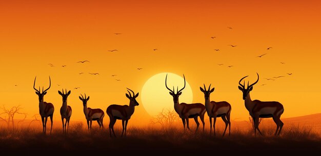 Silhouette d'antilopes au coucher du soleil