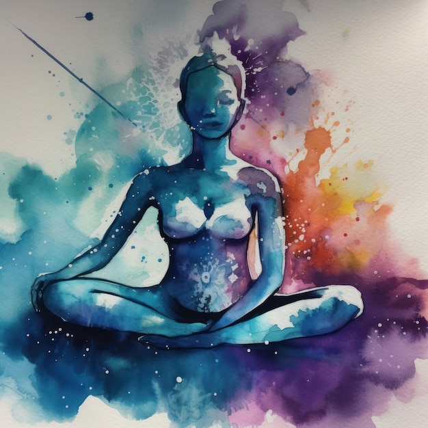 Silhouette aquarelle d'une personne dans une pose de yoga