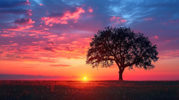 La silhouette d'un arbre au coucher du soleil