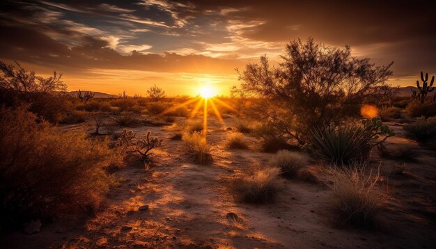 Silhouette d'arbre sur la beauté des dunes de sable aride dans la nature générée par l'intelligence artificielle