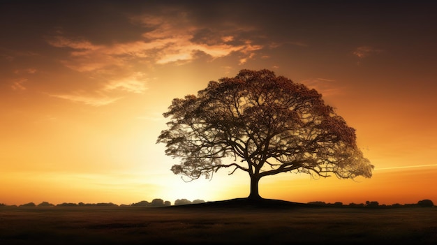 Silhouette d'arbre de campagne en photo