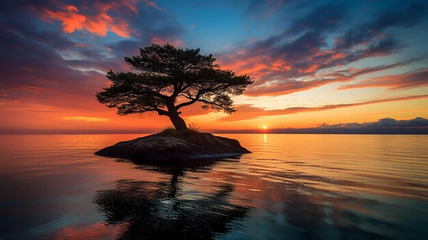 La silhouette d'un arbre solitaire au coucher du soleil