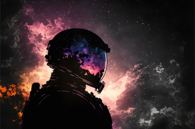 Silhouette d'un astronaute futuriste regardant dans l'espace.