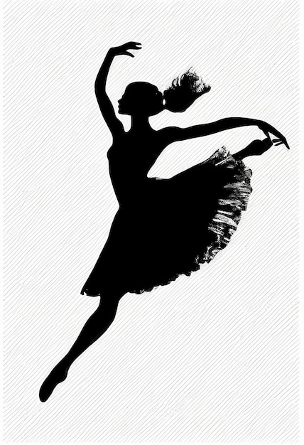 Silhouette d'une ballerine avec tutu sur fond blanc.