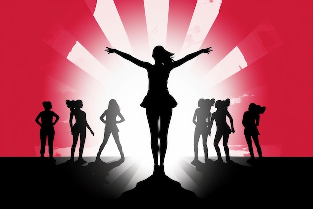 Photo silhouette d'une belle fille debout dans une foule de club de danse