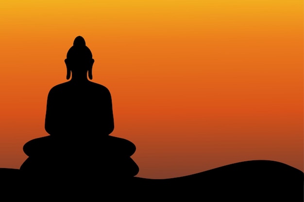 La silhouette de Bouddha en méditation et l'illustration de fond du coucher de soleil
