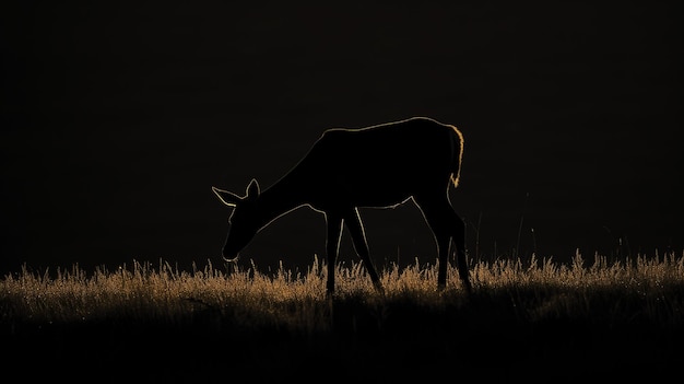 Silhouette d'un cerf dans l'herbe sur un fond noir