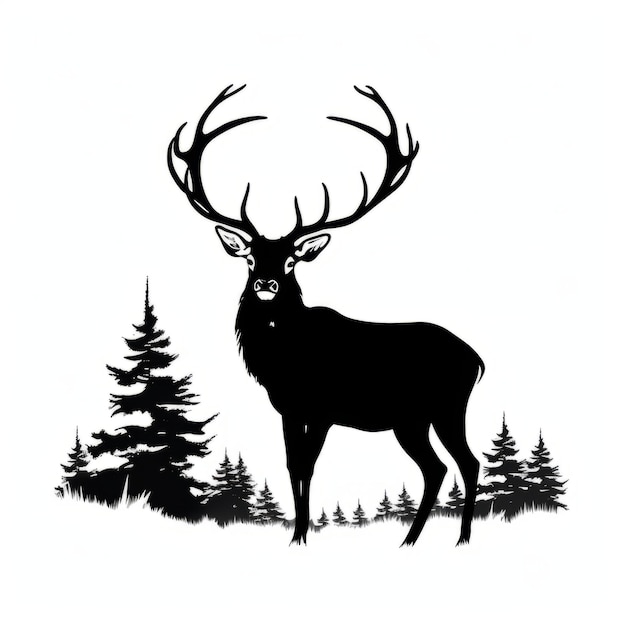 Une silhouette de cerf devant une forêt