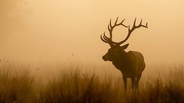 Silhouette de cerf rouge dans la brume