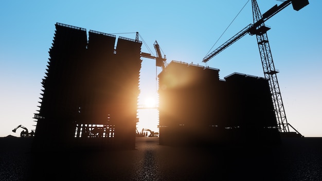 Silhouette de chantier avec grues