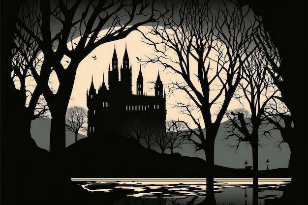 Silhouette de château en hiver la nuit illustration