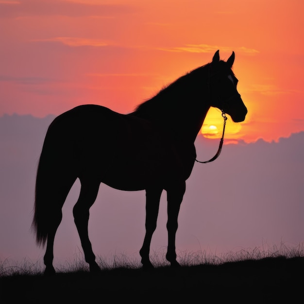 silhouette d'un cheval sur le fond du coucher de soleil silhouette de cheval sur l'arrière-plan