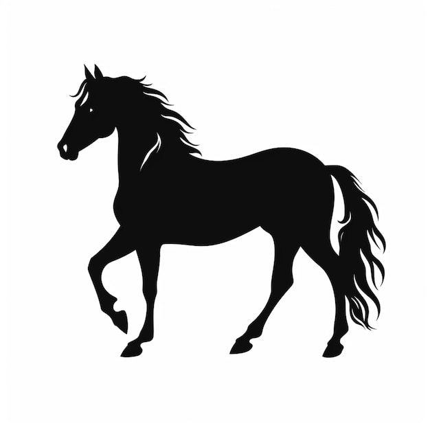 Photo silhouette d'un cheval avec une longue crinière et une queue générative ai