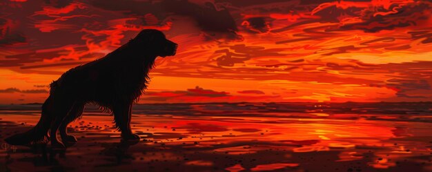 Photo silhouette d'un chien au coucher du soleil sur la plage