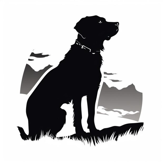 Photo une silhouette chien noir assis au sommet d'un champ couvert d'herbe