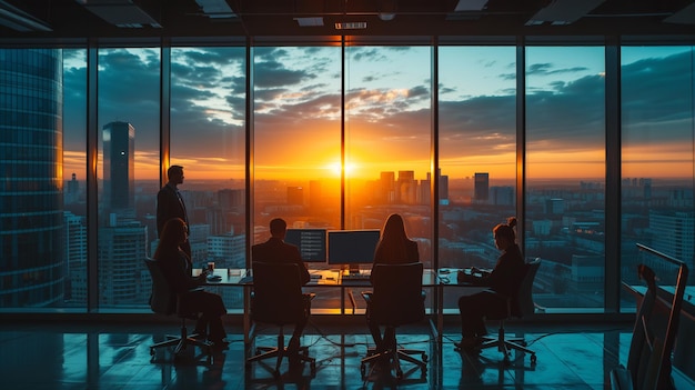 Photo silhouette de collègues de bureau ayant une discussion informelle lors d'une réunion dans la salle de conférence équipe de gens d'affaires prospères ai générative