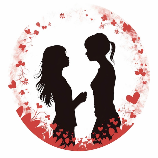 Silhouette d'un couple amoureux dans un cadre floral ai génératif