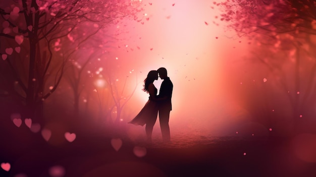 Silhouette d&#39;un couple d&#39;amoureux sur fond Saint Valentin