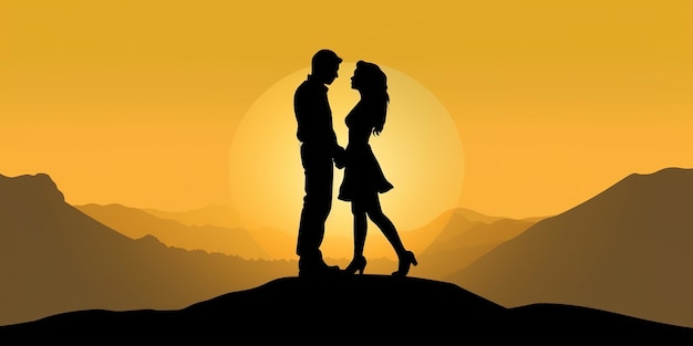 Photo silhouette d'un couple amoureux illustration