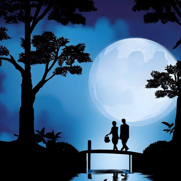 La silhouette d'un couple au clair de lune