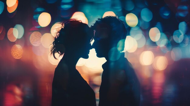 Une silhouette de couple dans la nuit d'amour