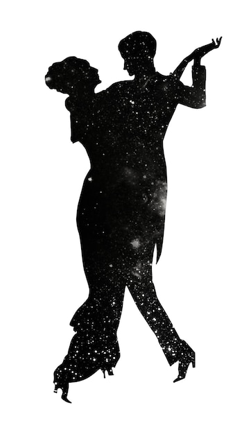 Une silhouette de couple dansant en PNG, un remix de galaxie, un fond transparent.