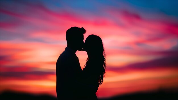 Silhouette d'un couple partageant un baiser contre l'ombre